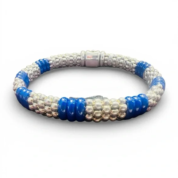 Lagos Blue Caviar Beaded Bracelet in Sterling Silver & Blue Ceramic, 7" - Picture 4 of 6
